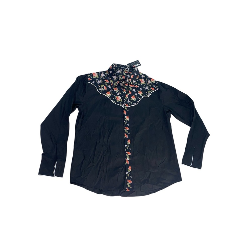 NWT Daupanzees Men's L Western Floral Shirt Black Coral Hibiscus Tropical Cowboy